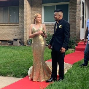 Beautiful Gold Prom Dress/Gown with Train